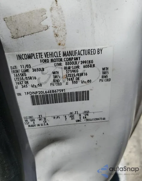 2006 Ford F250 Super Duty z USA, uszkodzony, nr VIN 1FTNF205X6EB08052